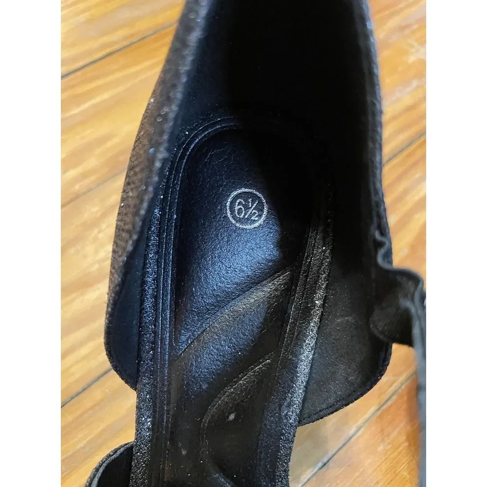 Mysoft Pointed Toe Low Stiletto Heel Black Glitter Dress Pumps Size 6.5‎ EUC
